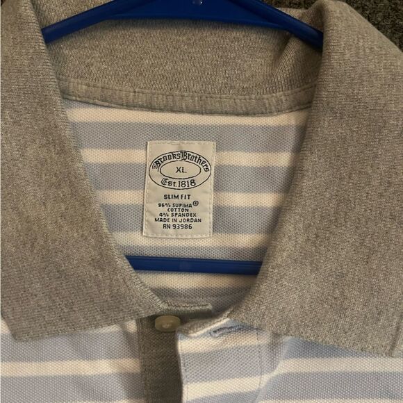 NWT Brooks Brothers Gray and White Striped Polo Shirt - Picture 2 of 3